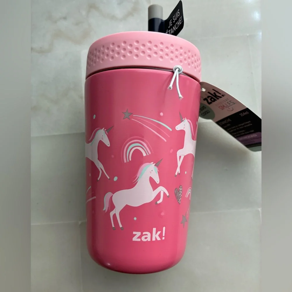Zak Design Fancy Pink Unicorn Kids Insulated Tumbler With Silicone Straw